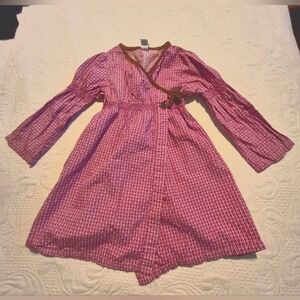 Tea Collection girls size 4 bell sleeve wrap dress purple white with brown trim